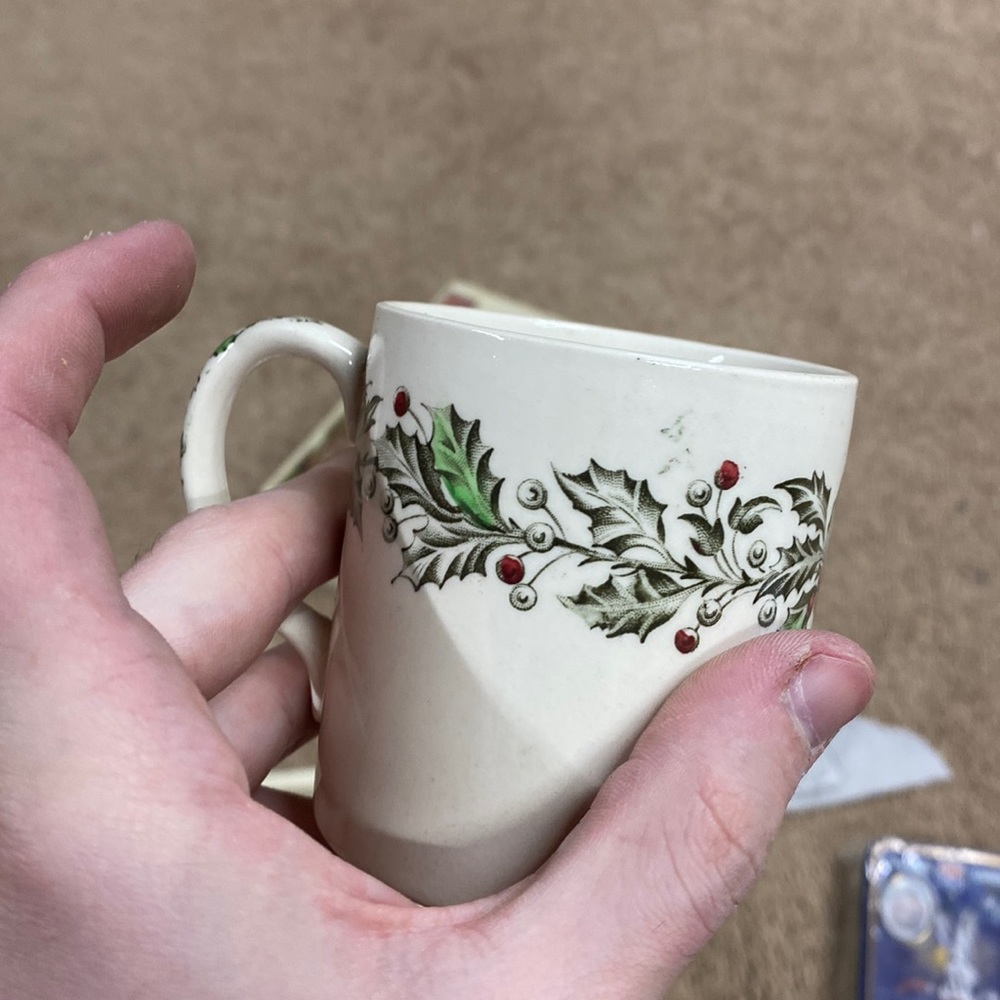 Hand  engraved Johnson brother holiday mugs